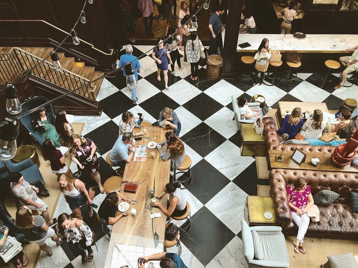 tampa top view photography of people in food court interior united states